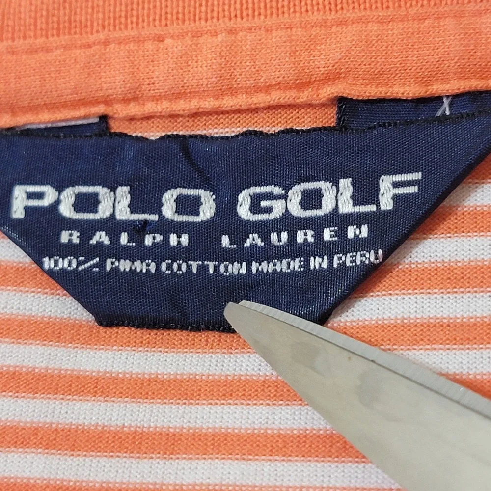 Polo Ralph Lauren Golf Polo Shirt Large Orange Striped Casual Collared Pima Soft